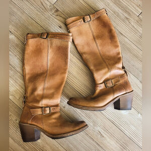 Frye Veronica Harness Tall Boots Distressed Leather. Made in Mexico
